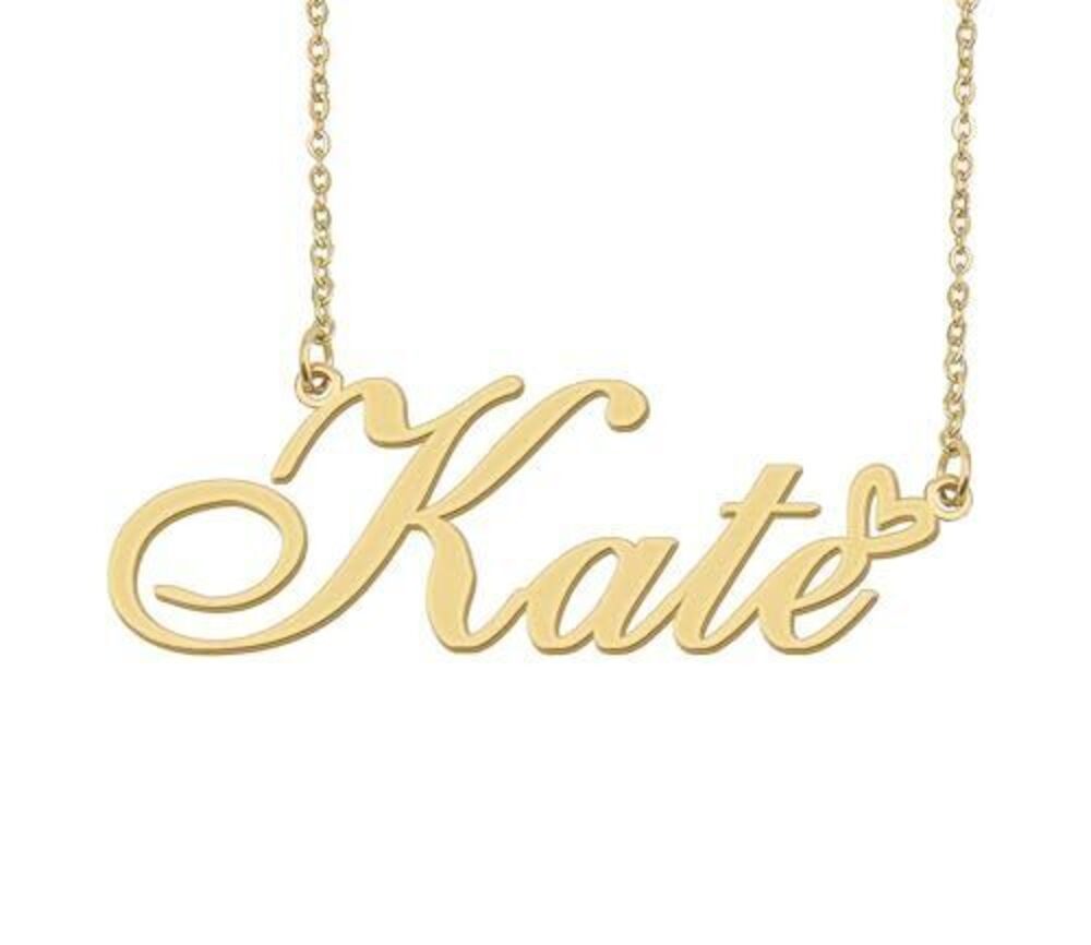 4118 Kate Name Necklace Heart Charm Pendant 18k Gold Plated Stainless Steel